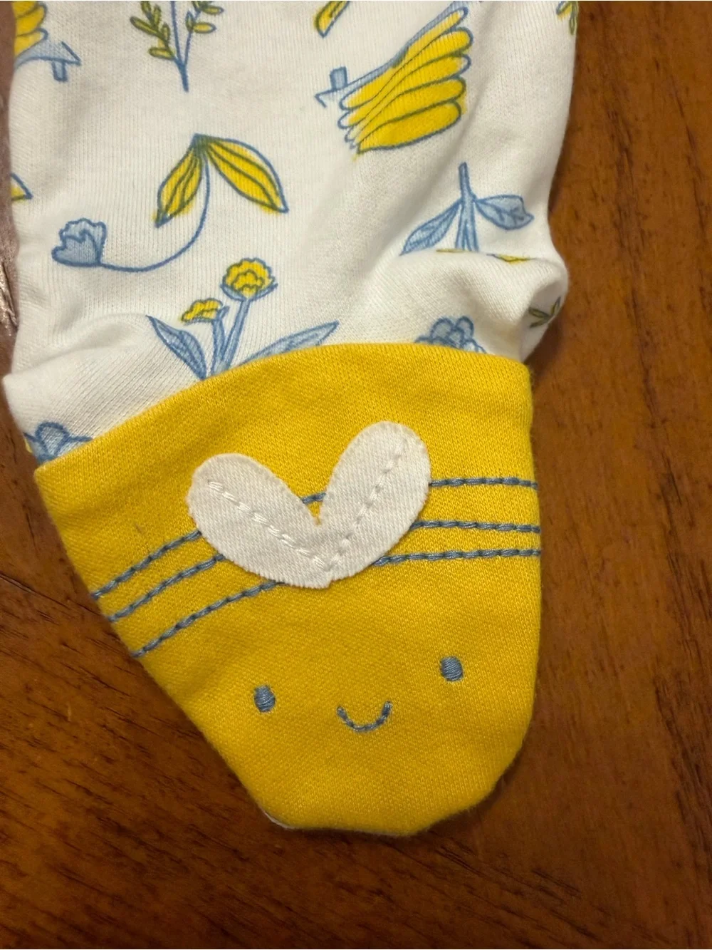 Carter's White One-Piece Footed Pajamas with Yellow & Blue Floral Bee Print